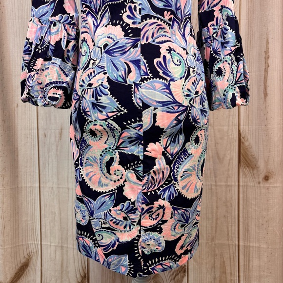 Lilly Pulitzer Carlile Sheath Dress Bell Sleeves High Tide Holy Flockamolie Sz S - Picture 7 of 16
